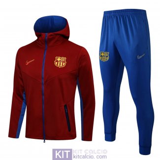 Barcelona Giacca Cappuccio Red + Pantaloni Blue 2021/2022