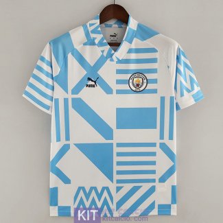 Maglia Manchester City Pre Match Blue White 2022/2023