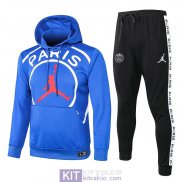 PSG x JORDAN Felpa Cappuccio Blue + Pantaloni Black 2020/2021