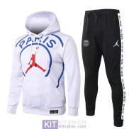 PSG x JORDAN Felpa Cappuccio White + Pantaloni Black 2020/2021